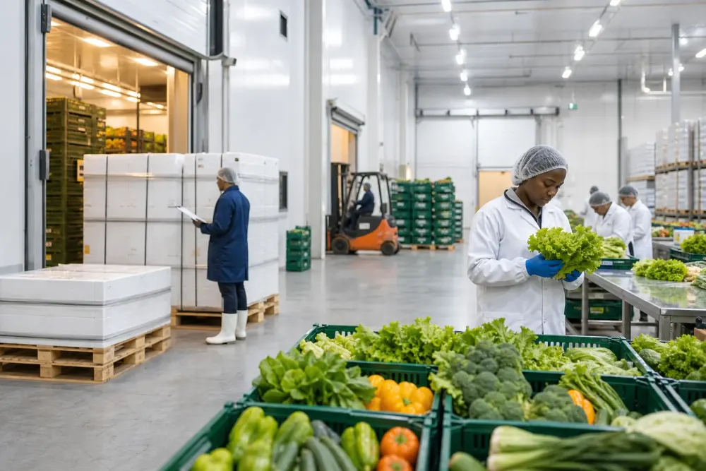 Produce moving through a food supply chain facility