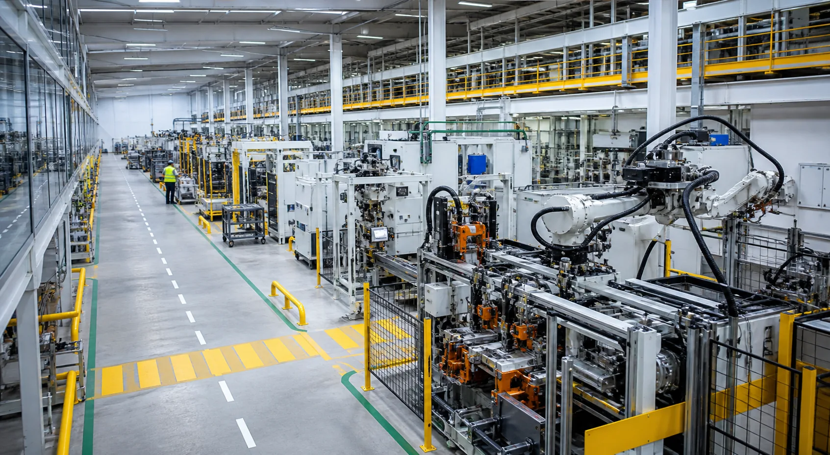 Modern manufacturing facility with organized production lines and industrial operations