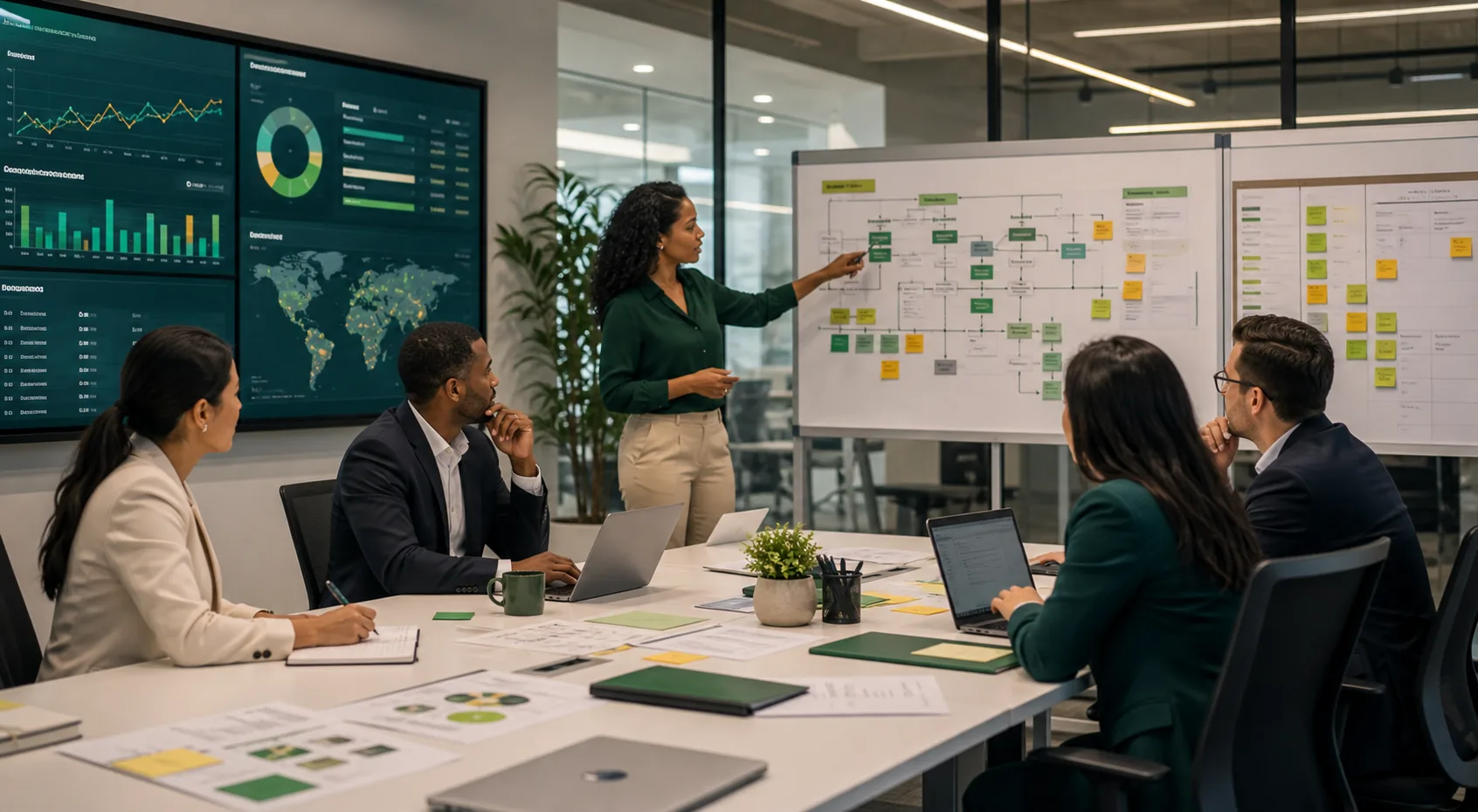 Professional services operations team mapping delivery workflows and resource planning systems