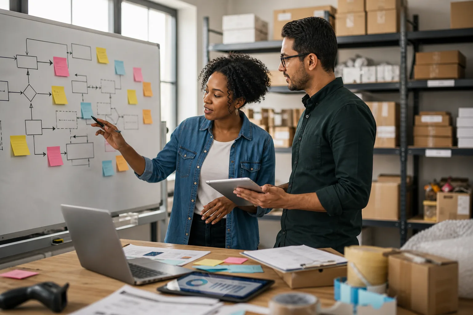 Small business team reviewing workflow and operations with an advisor